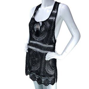 Abercrombie & Fitch Black Crochet Racerback Chunky Knit Boho Swim Beach Coverup